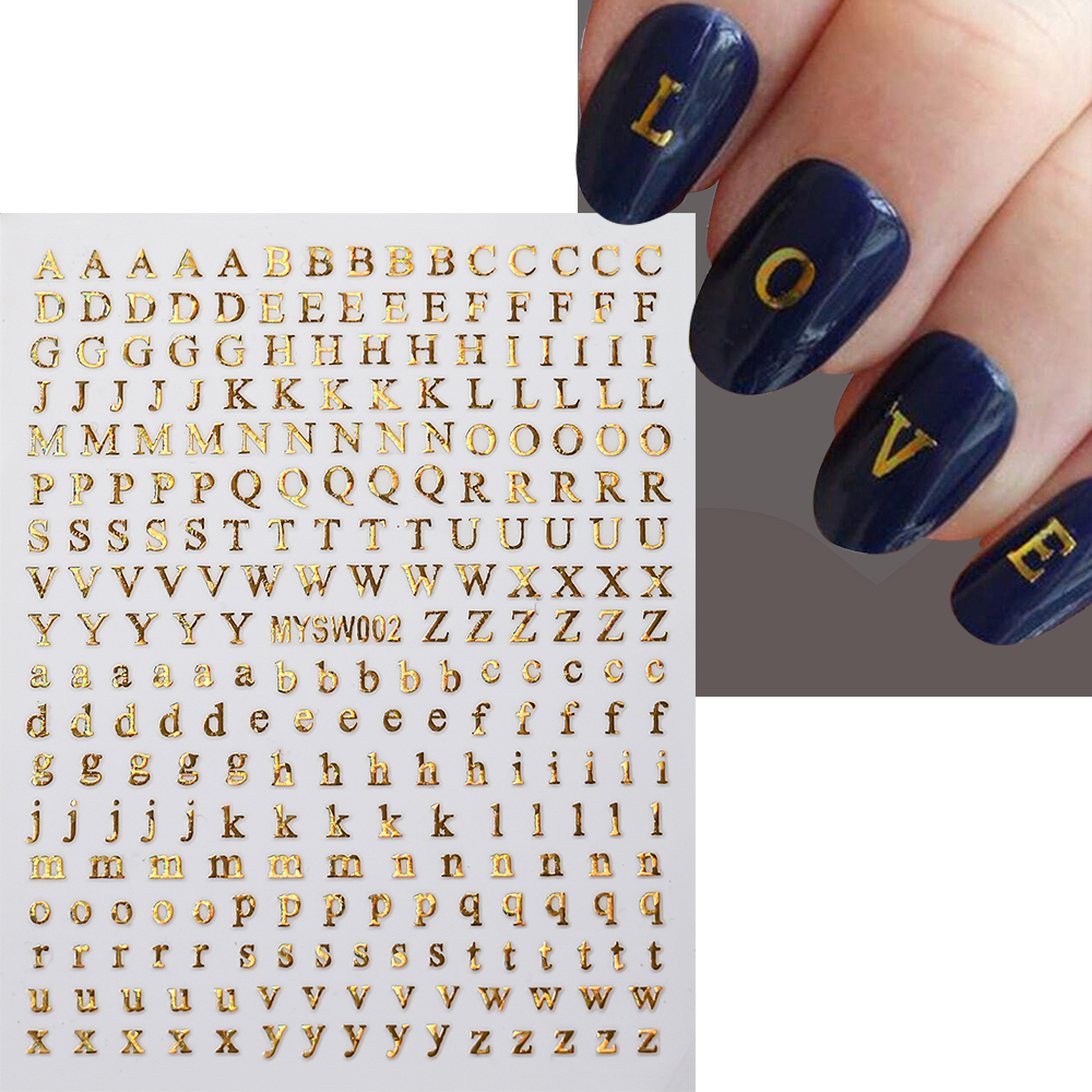 Calcomanías adhesivas con letras en inglés doradas y plateadas, pegatinas 3D metálicas con 26 alfabeto para decoración de uñas, deslizadores de manicura con letras 3D, 1 ud.