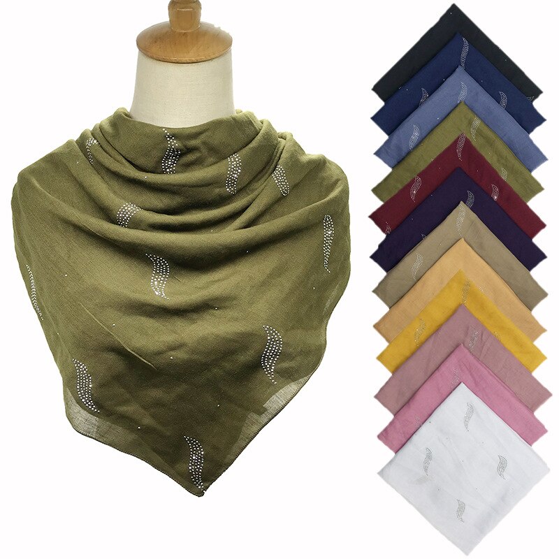 1PC musulman foulard bandana solide écharpe chaude strass châles carré pashmina femmes populaire silencieux islamique hijab