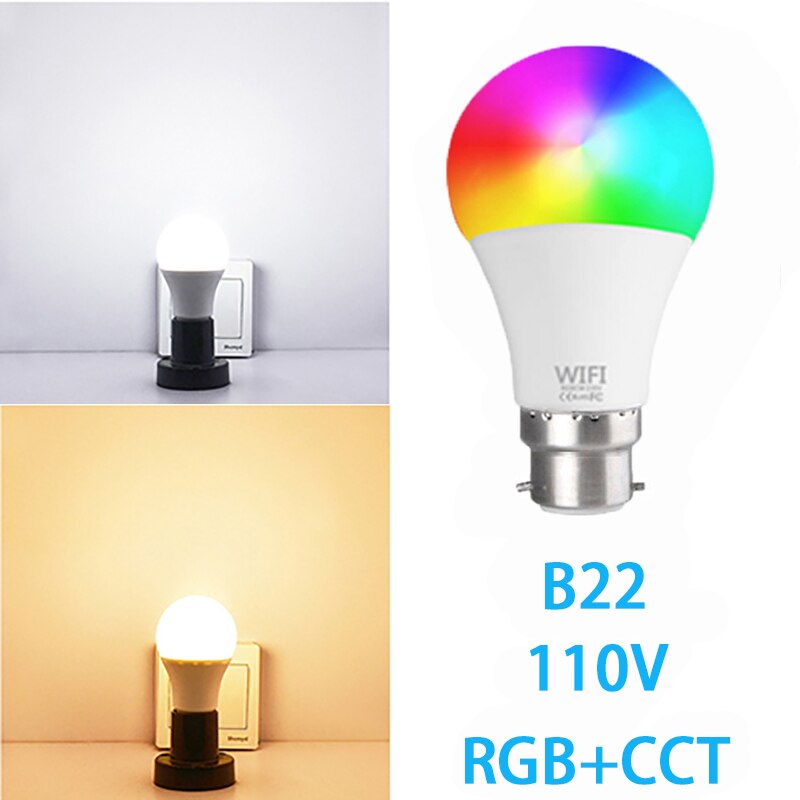 Wifi Smart Bulb 15W E27 B22 Dimmable RGB+CCT Smart Bulb Voice Control Work With Alexa Google Home For Home Lighting: 110V B22