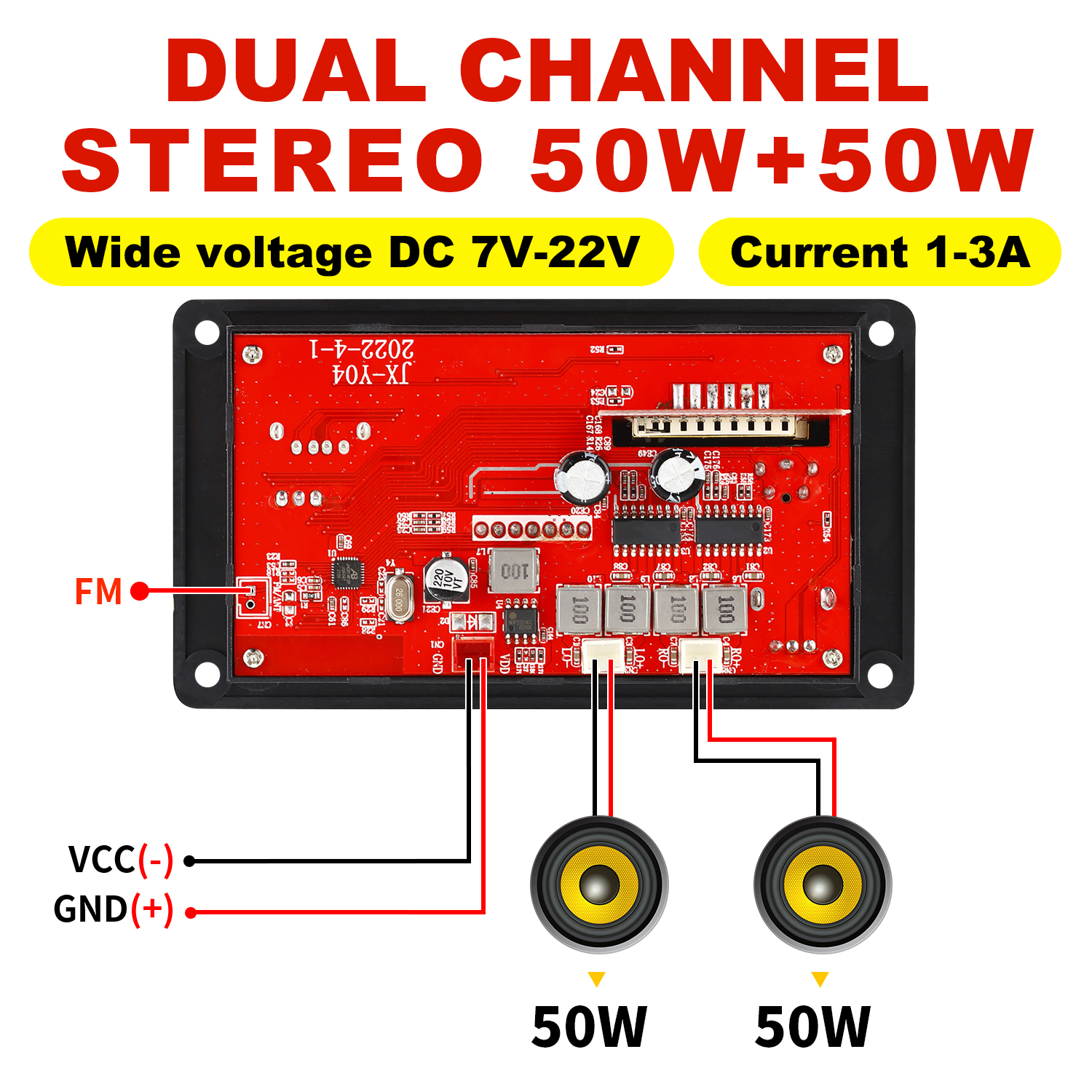 Wzmacniacz 100W Dekoder MP3 Bluetooth5.0 Samochodowy odtwarzacz MP3 Moduł nagrywania USB Radio FM AUX Do głośnika Zestaw głośnomówiący