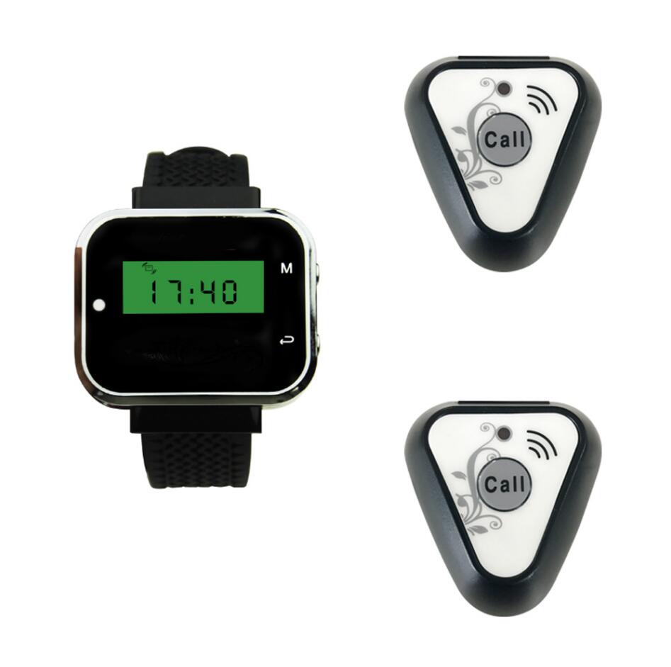 JINGLE BELLS 2 call button 1 watch pager rechargeable watch receivers waiter wireless calling systems restaurant equipment: black 1 key