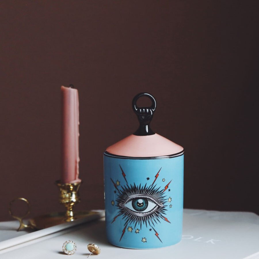 Big Eye Jar Starry Sky Incense Candle Holder with Hand Lid Aromatherapy Candle Jar Handmade Candleabra Home Decoration: A