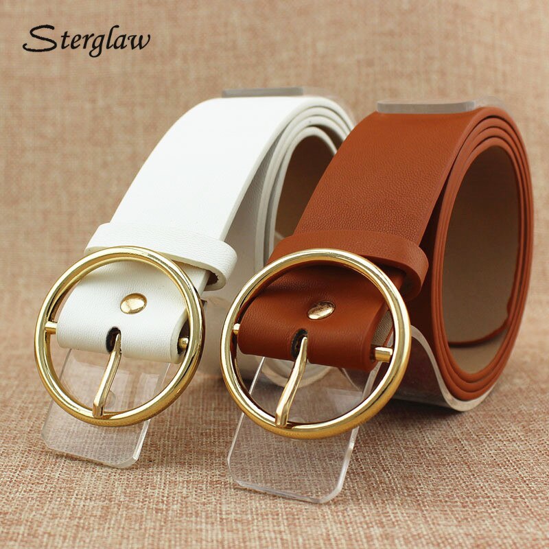 Mode Klassieke Ronde Gesp Dames Brede Riem Vrouwen Vrouwelijke Toevallige Lederen Riemen Voor Jeans Kemer f110