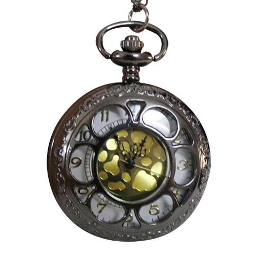 Unisex Hollow Flower Ronde Dial Arabische Romeinse Cijfers Ketting Quartz Zakhorloge:  Black