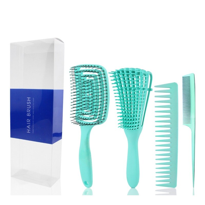 Yblntek dettangling hair hash hår kam sæt detangler hårbørste til krøllet hår barber tilbehør hårpleje styling værktøjer: 4 stk grøn