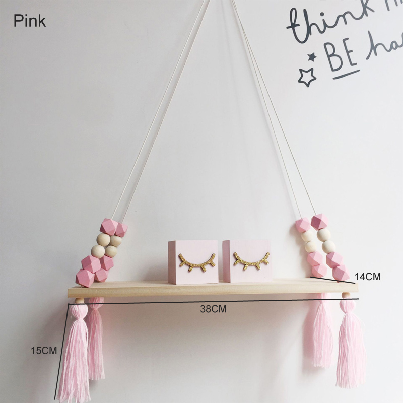 Étagère murale suspendue à pampilles en bois | Rangement de pièces, perles, décoration pour chambre d'enfants personnalité, 1 pièces, ornements pour décoration de la maison: Rose