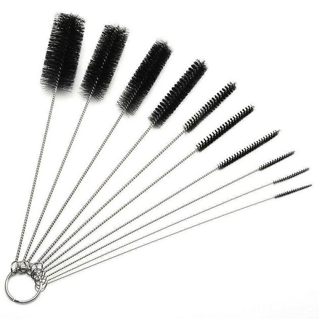 10 unids/lote de cepillos para biberones de bebé, cepillo de limpieza multifuncional, biberón de acero inoxidable para lavar y beber: Blanco