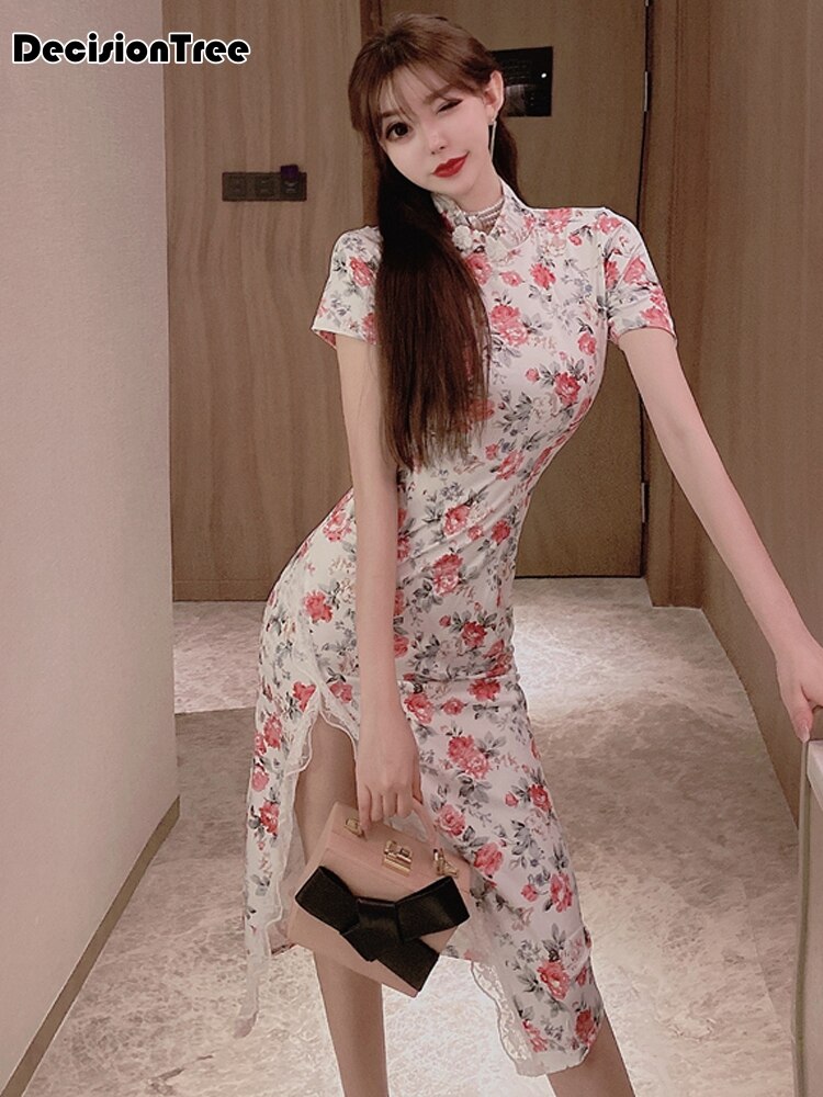 Chinese Jurk Cheongsam Moderne Qipao Korte Avondjurk Traditionele Sexy Nachtclub Retro Cheongsam Chinese Jurk