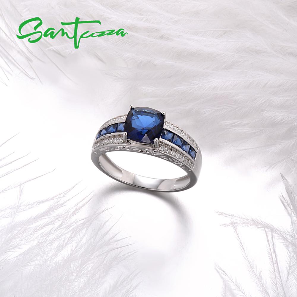 Santuzza Zilveren Ringen Voor Vrouwen Pure 925 Sterling Zilver Glamorous Blauw Kussen Steen Bruiloft Accessoires Fijne Sieraden