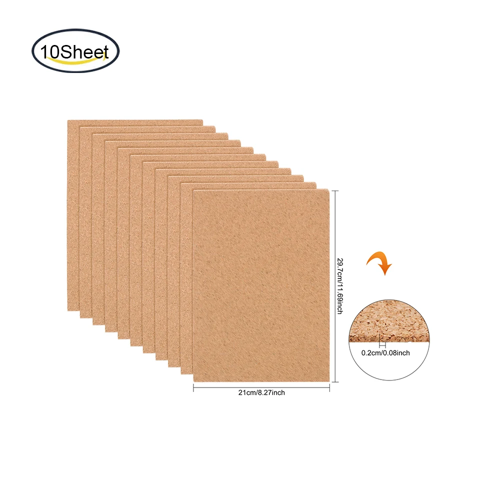 Feuilles d'isolation en liège de 2mm d'épaisseur, 10 pièces, tapis carrés en planche de bois pour sous-verres, dessin d'images, artisanat de bricolage sans auto-adhésif: WHITE