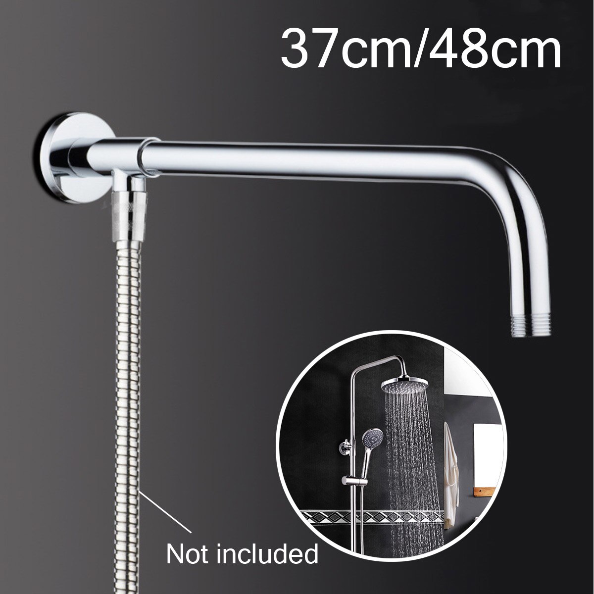 480mm 370mm Wall Mounted Shower Head Extension Arm Bottom Entry Hose Shower Extension Arm Fitting Mount Base for Home Bathroom