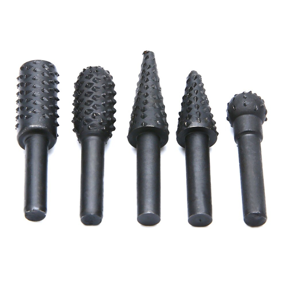 5pcs Steel Rotary Rasp File 1/4" Shank Rotary Craft Files Rasp Burrs Wood Bits Grinding Power Woodworking Hand Tool