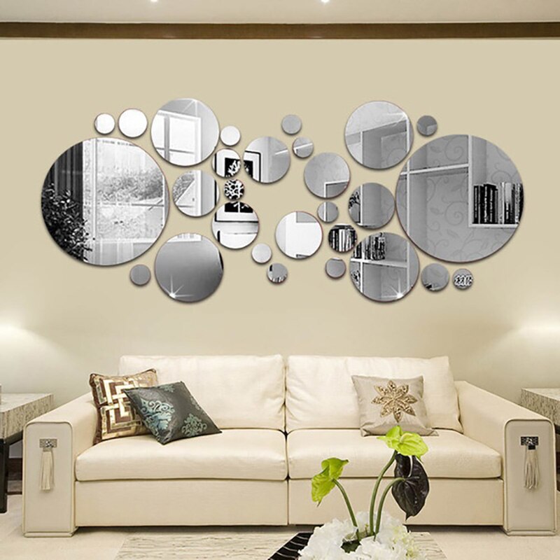 26 stuks 3d spiegel muurstickers ronde spiegel diy tv achtergrond badkamer stickers muurdecoratie slaapkamer badkamer huisdecoratie spiegel