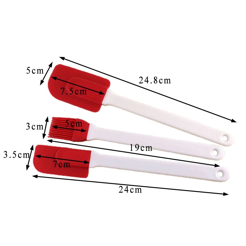 3Pcs/Set Kitchen Utensils Pure Color Baking Tools Non-stick Multi Purpose Cooking Supplies Cake Spatula: Red