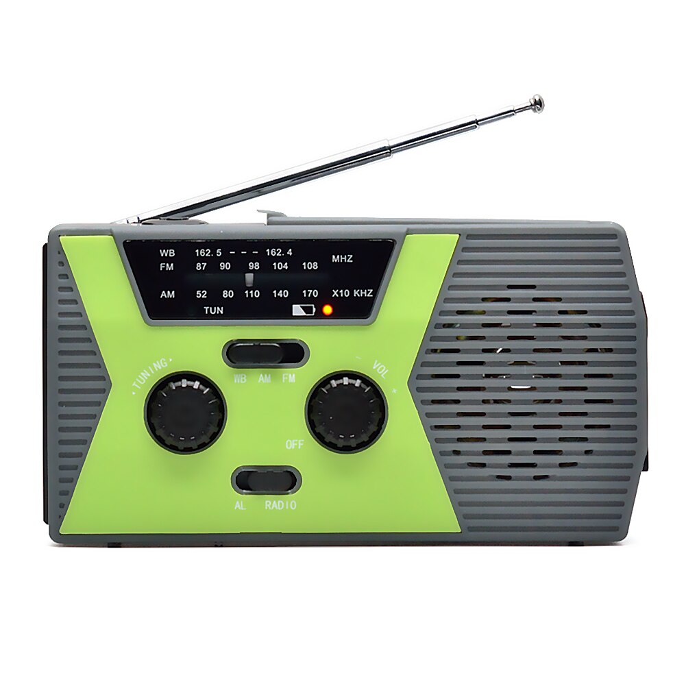 Solar Weer Radio Met Handslinger Noaa/Am/Fm Hoofdtelefoon Jack Alarm Leeslamp 2000Mah Power Bank voor Outdoor Camping: Green EU