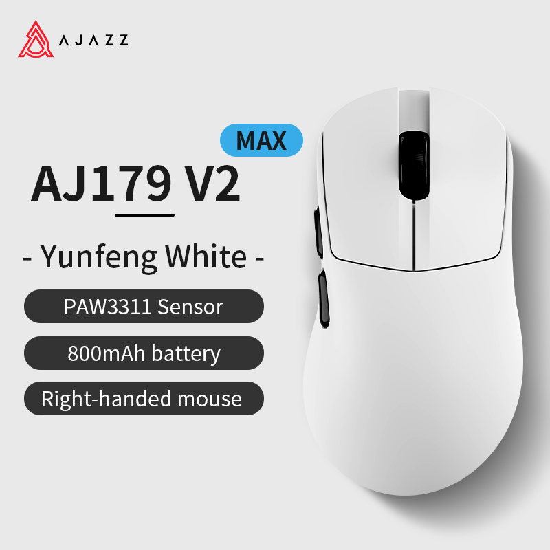 AJAZZaj179v2max Gaming Mouse Wireless Wired Bluetooth Three-mode Right Hand: WHITE