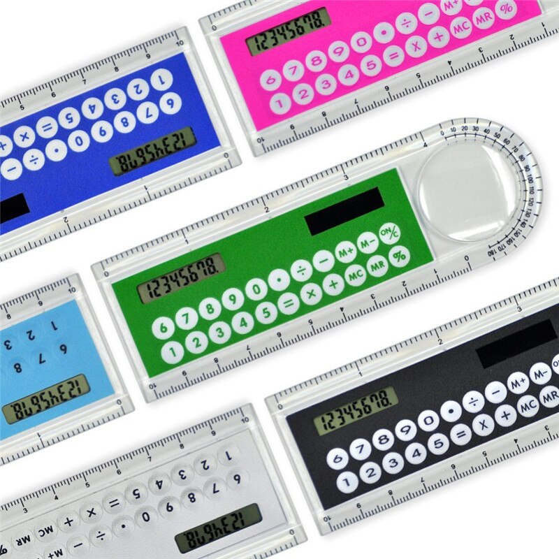 Kleurrijke Mini Draagbare Zonne-energie Rekenmachine Student Zonne-energie Rekenmachine Heerser Kantoorbenodigdheden Childrens Tool