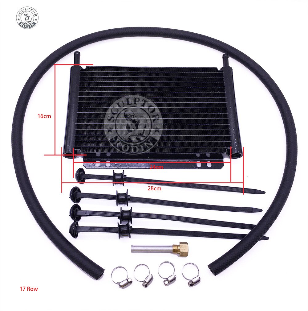 Oil Cooler Aluminum Transmission Oil Cooler Automatic Stacked Plate Oil Cooler Radiator 4 6 8 12 13Row 15Row 22Row: 17-Row Black