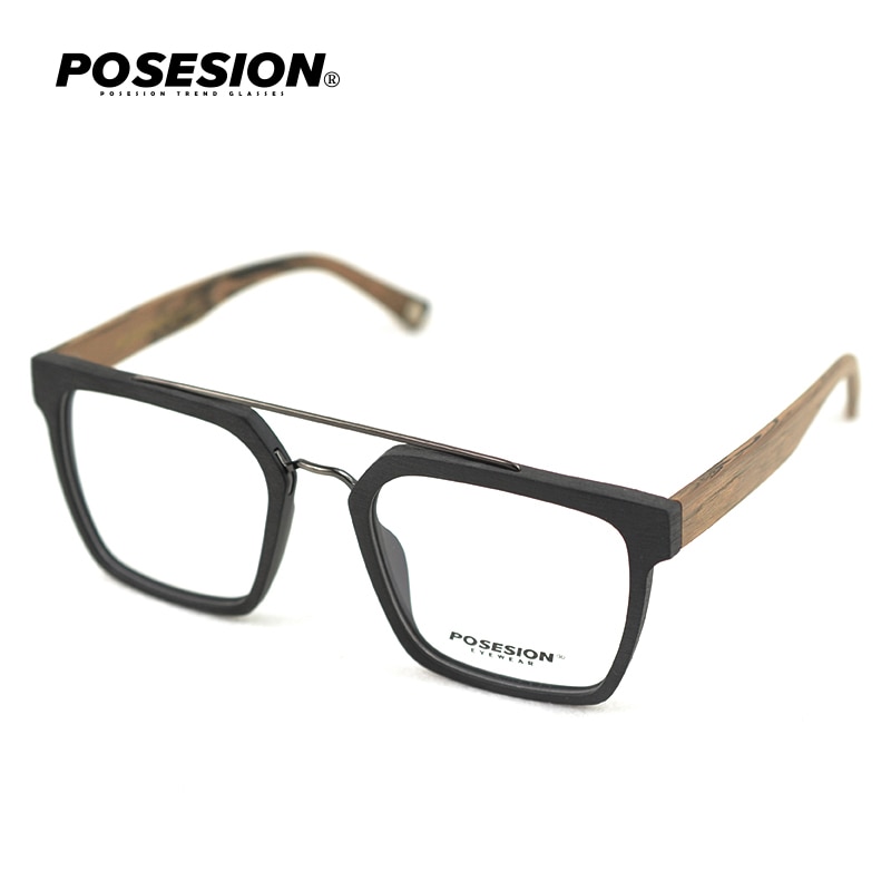 Posesion Optical Glasses Frames Men Square Optical Myopia Prescription Eyeglasses Male Wooden Frame Eyewear Spectacles
