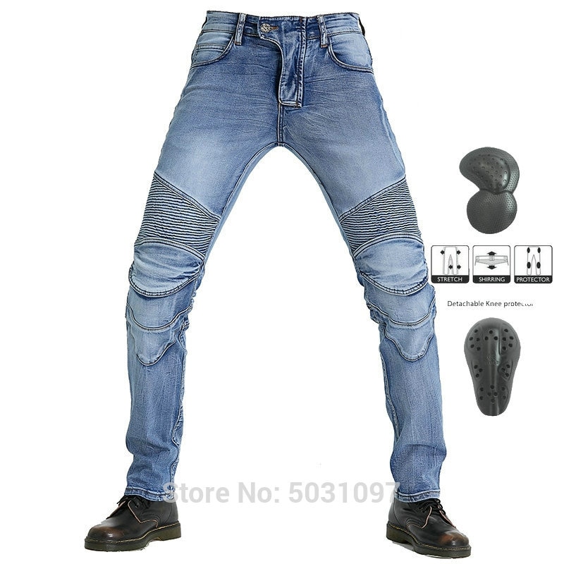 Loong biker motorcykel ridebukser beskyttende jeans ridder casual bukser høj fleksibilitet slim jeans: Bukser n upads / 36