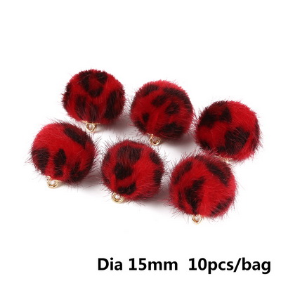 Colorful 15mm Diameter Leopard Pattern Hair Ball Pendant Leopard Print Button Fur Covered Beads Color Cloth Ball: 06 10pcs