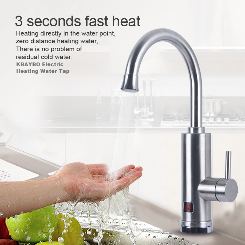 KBAYBO 3000W Electric Water Heater Instant Tankless Water Heater and cold water tap under let Kitchen sink Water Heating