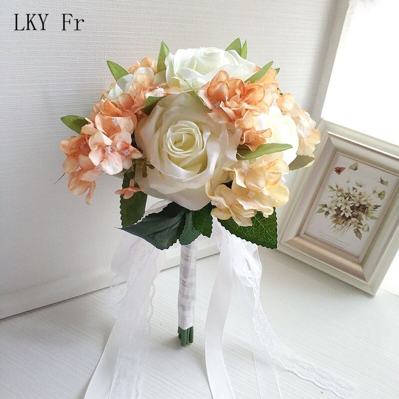 Lky fr bryllupsbukett silke roser brudebukett kunstige blomster bryllupsbuketter til brudepike dekor bryllup tilbehør