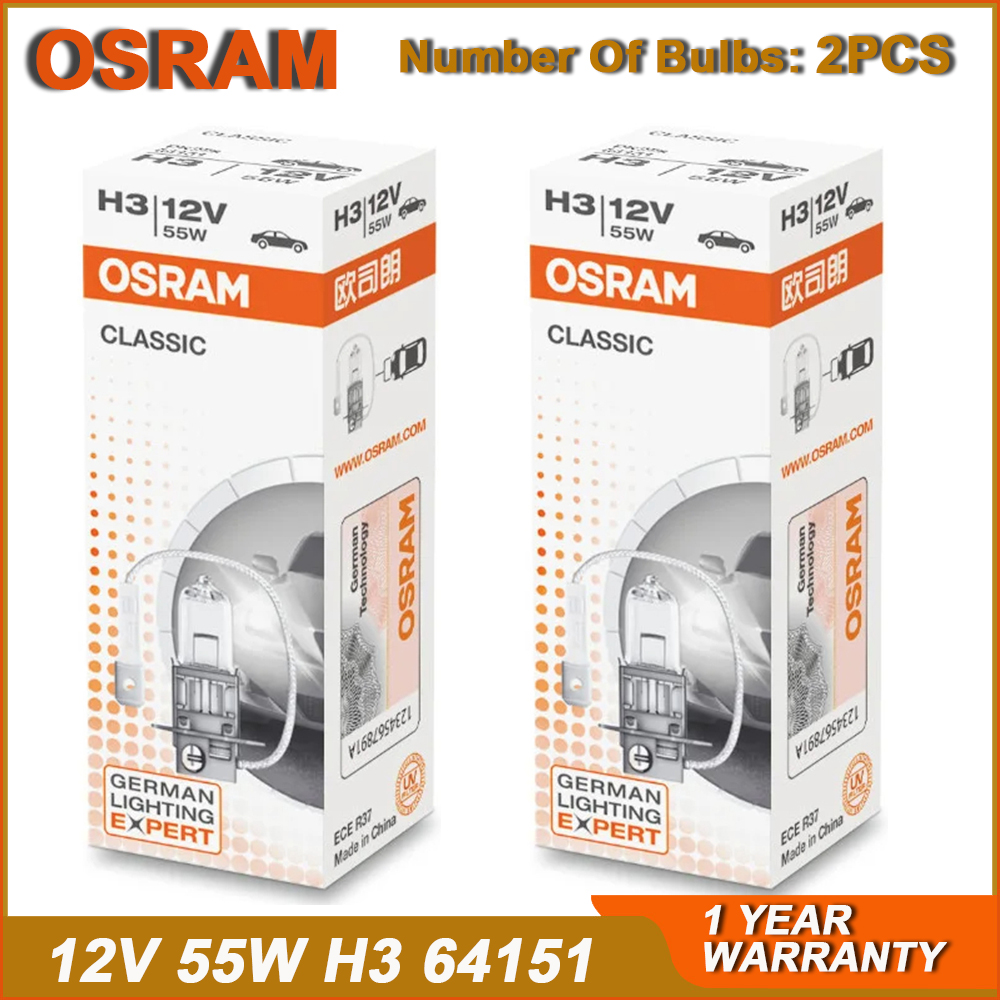 Osram original  h1 h4 h3 h7 standard forlygte 12v 55w 100w 3200k lysdæmpende tågelygte med høj/lav lysstråle bil halogenpære oem  (2 stk.): Krystalblå
