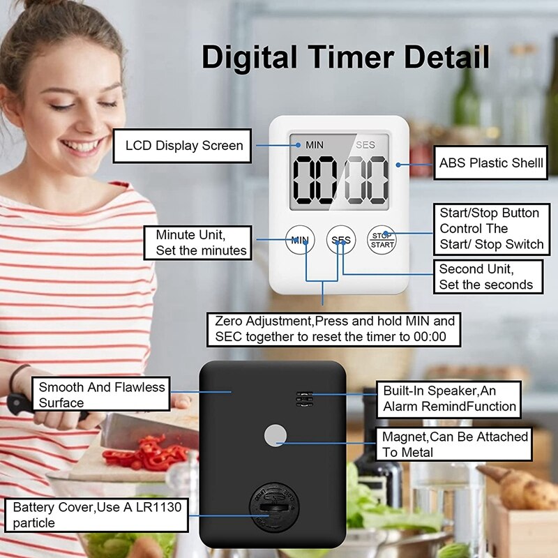 Digital Kitchen Timer, 4 Pieces Kitchen Alarm Clock With Alarm Reminder Function, Timer Magnetic Egg Timer Kitchen Clock