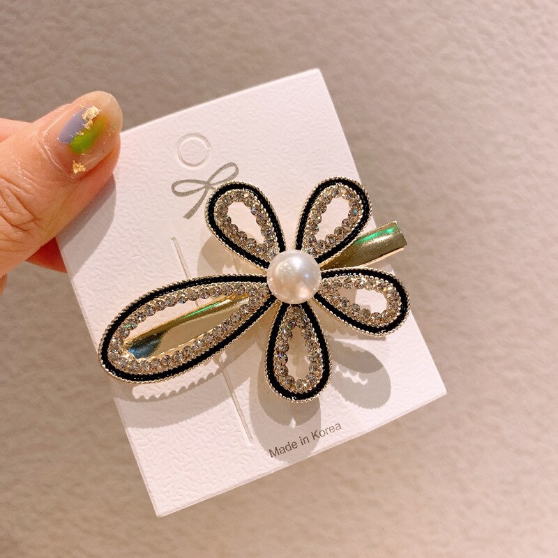 Horquillas para el cabello con diamantes de imitación para niña, horquillas para el cabello con flores y perlas de imitación, horquilla para el cabello con moño: Flower crystal