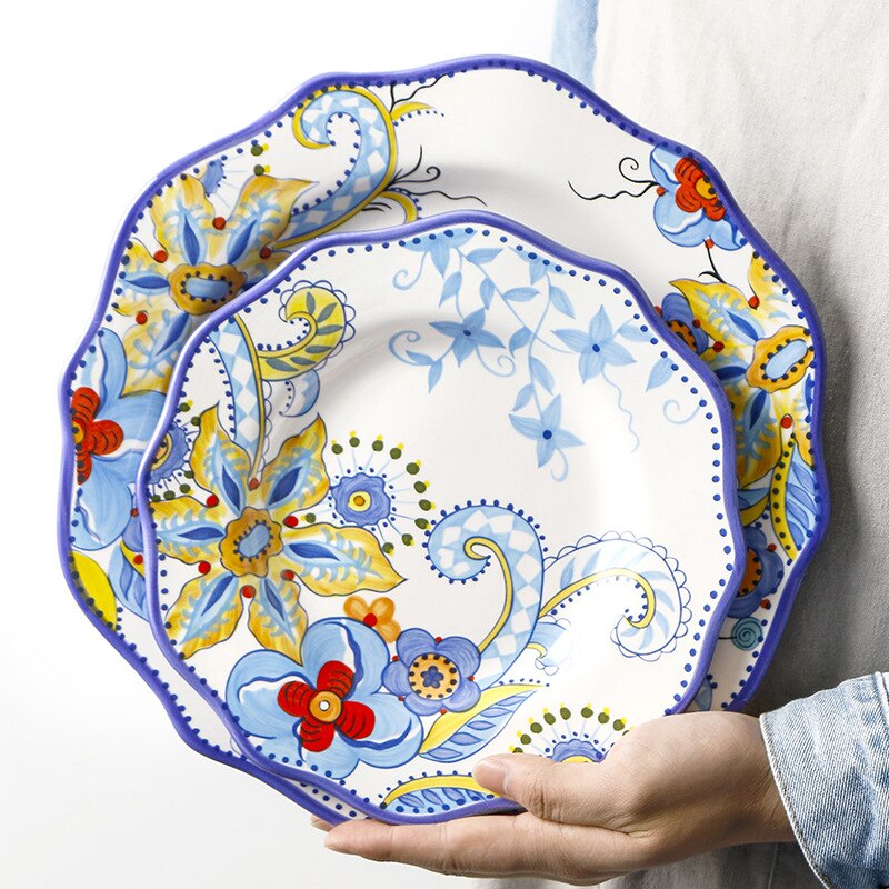 Kinesisk keramik porslin handritad blommönster retro salladsskål kopp hem vardagsrum dekoration tallrik