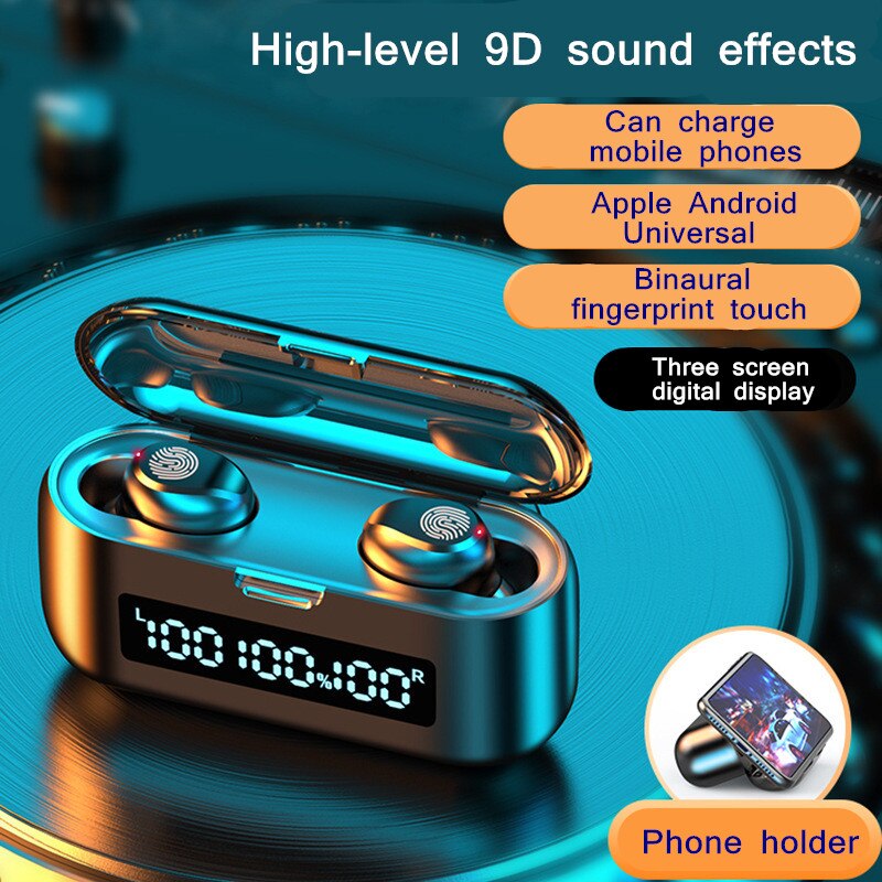 Bluetooth 5.0 Auricolari Del Telefono di Ricarica Scatola Touch Cuffia Senza Fili 9D Stereo di trasporto di Sport Impermeabile Auricolari Cuffie Con Microfono