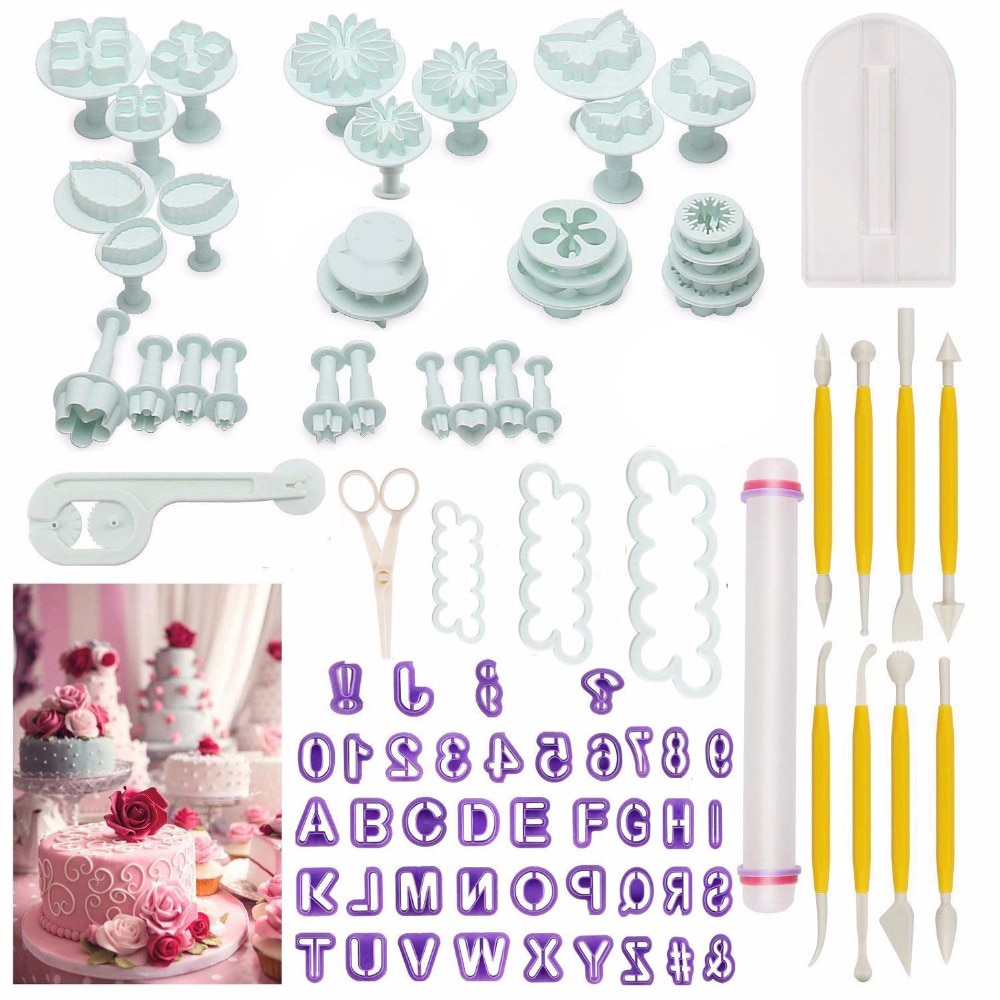 87 stk fondant kakeform sugarcraft alfabetet bokstaver kuttere kake dekorasjonsverktøy kuttere glasur modellering verktøysett kjevle