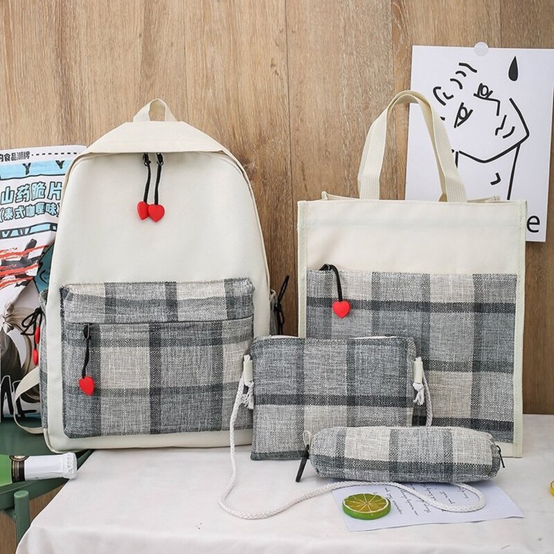4 pièces ensemble de sacs d'école corée sac à dos pour adolescent filles toile femmes sac à dos pour ordinateur portable étudiant livre sac Mochila Escolar cartable