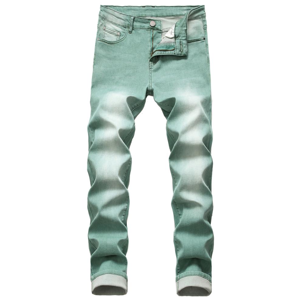 Høst vår herre ripped green street hip hop punk stretch sykkel jeans trendy hull rette denimbukser