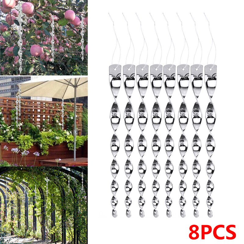 8Pcs Bird Repellent Rods Reflective Bird Deterrent Rotating Rod Spiral Bird Deterrent Rods Reflective Bird Frighten Pigeon Repel