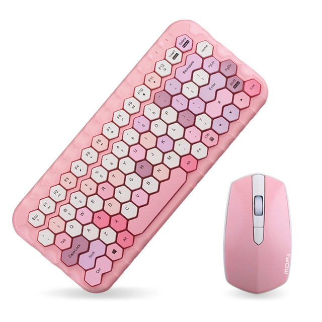 Wireless Keyboard and Mouse Combo Honeycomb Keycaps 83 Keys Keyboard and 4 Keys Mouse PC, Laptops: pink