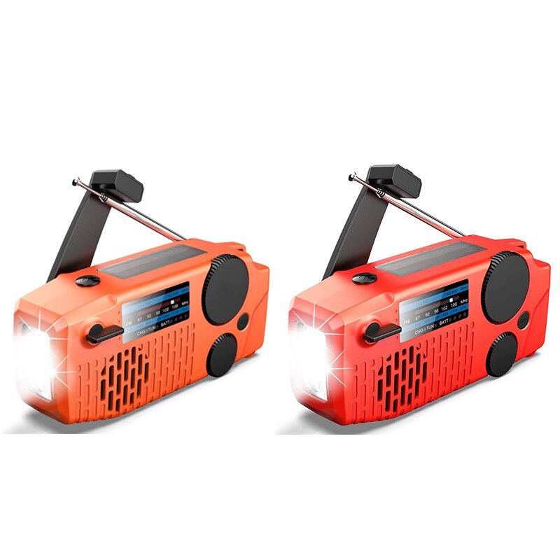 Emergency Solar Hand Crank Draagbare Noaa Weather Radio Met Am/Fm Oortelefoon Jack Led Zaklamp 2000Mah Power Bank