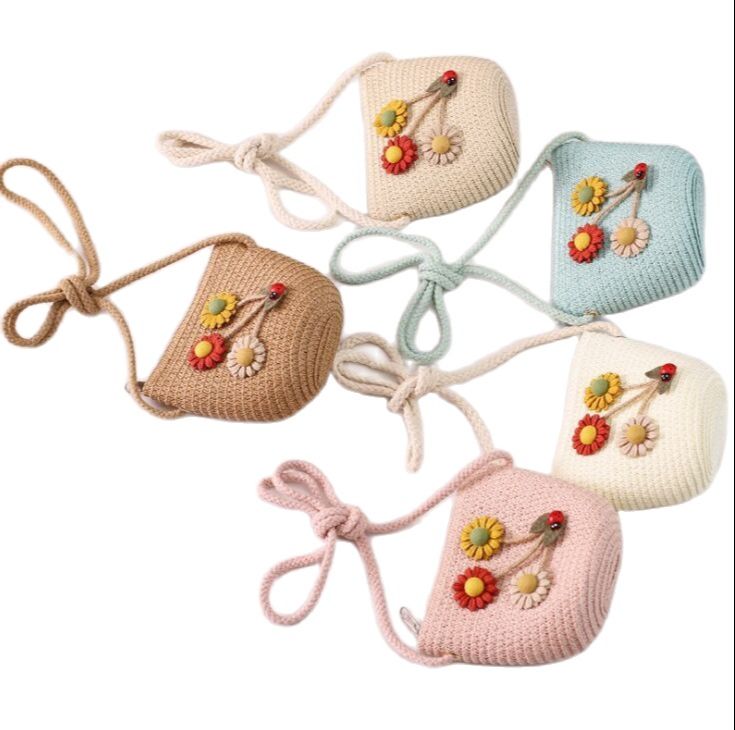 Chapeau et sacs en paille à fleurs pour enfants, ensemble deux pièces décontracté pour filles, sac à bandoulière + chapeau de soleil pour bébé, plage, panama, gorros