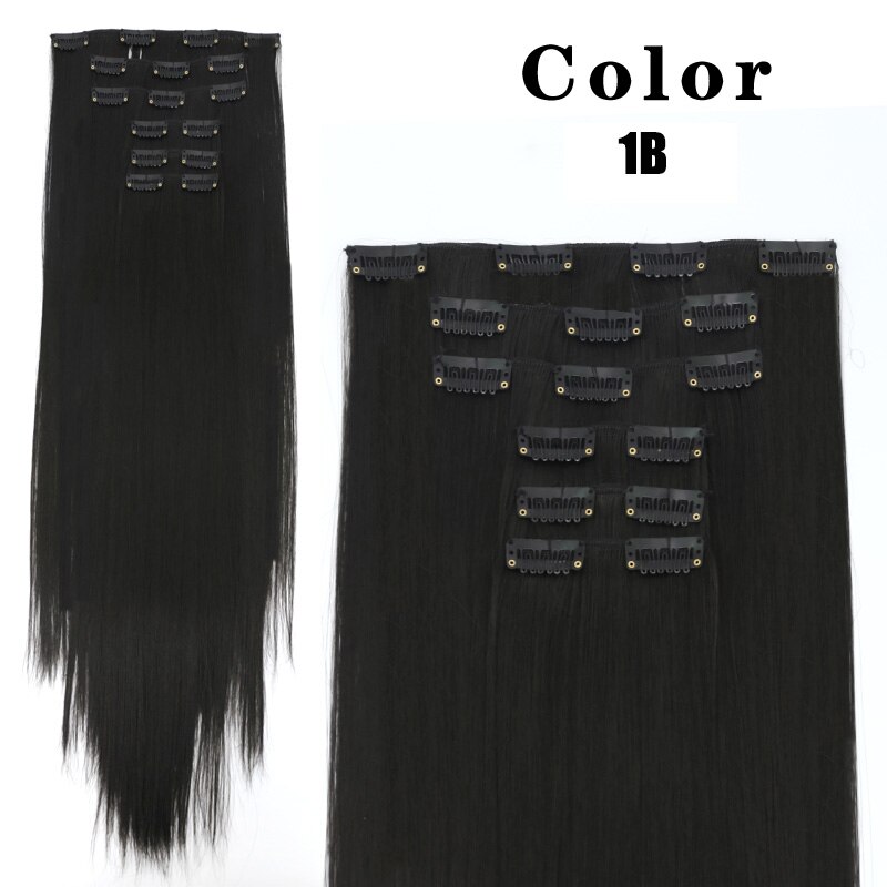 LANLAN 16 clips Lange Gerade Synthetische Haar Extensions Clips in Hohe Temperatur Faser Schwarz Braun Haarteil