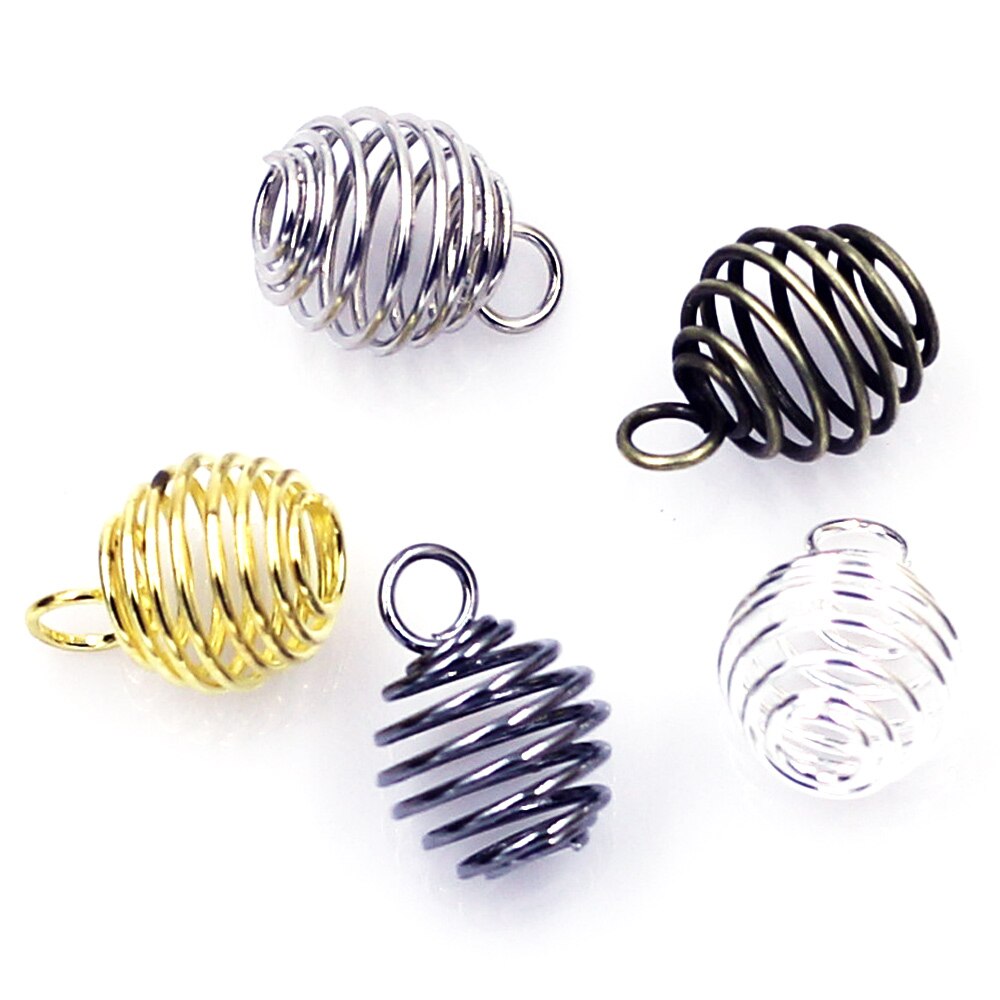 50 Lantaarn Lente Spiral Bead Cages Hangers Zilver Goud Brons Gunmetal Kleur Legering Voor Ketting Sieraden Diy Vinden Charms 9mm