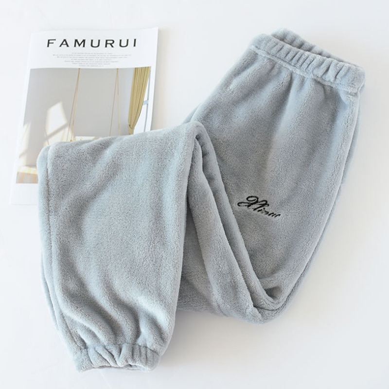 Menn vinter flanell pysjamas bukser fortykning korall fleece mink fleece termisk pluss størrelse fast gummi bånd sovebunn bukser
