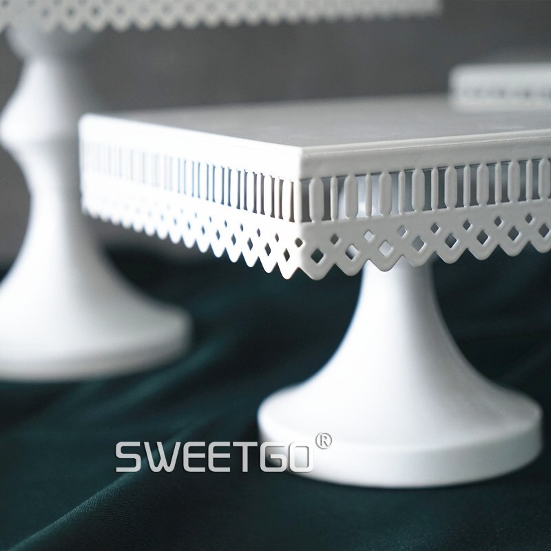 SWEETGO Square cake stand white iron metal cake tools wedding table decoator home decoration bakeware candy bar