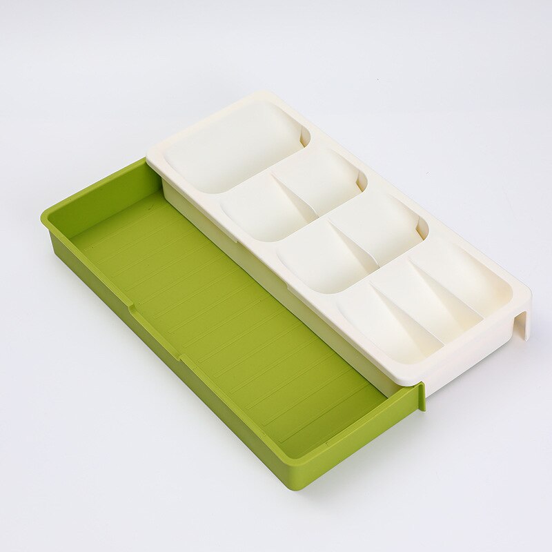 Cajón organizador de cocina, caja de almacenamiento de cubiertos, bandeja, tenedor, cuchara, contenedor divisor para utensilios de cocina, soporte para armario: Green