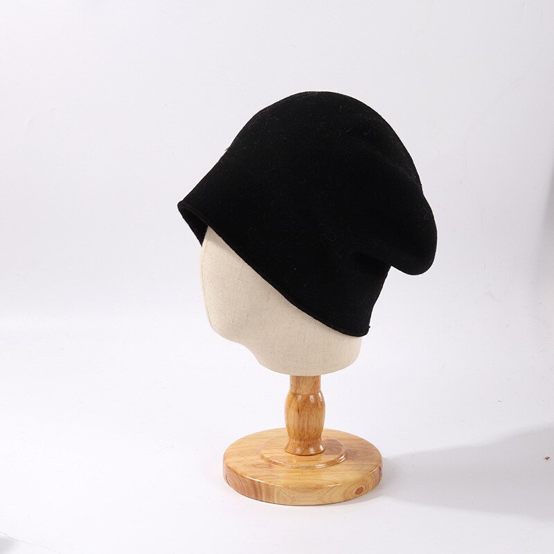 Nowy 100% kaszmir czapka czapka bez daszka kobiety jesienno-zimowa zwykły miękka ciepła wełna ochrona słuchu czapka damska japońska dzianinowa czapka z czaszkami: czarny
