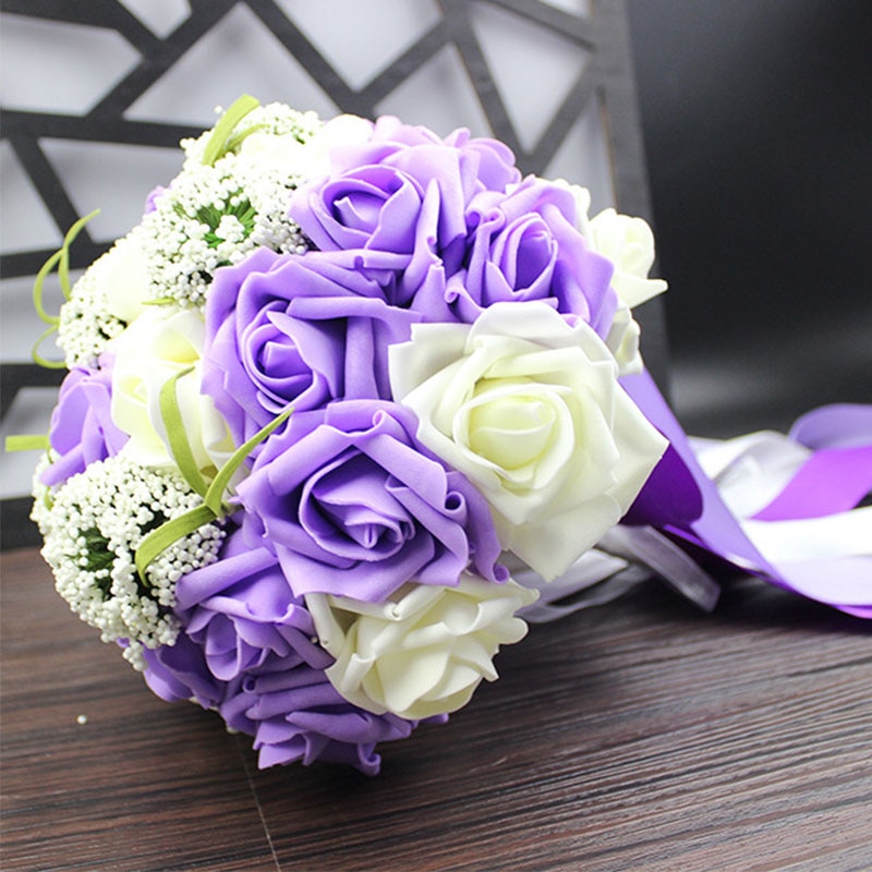 ZUOYITING,Bride holding flowers, Romantic Wedding Colorful Bride 's Bouquet,red pink blue and purple bridal bouquets