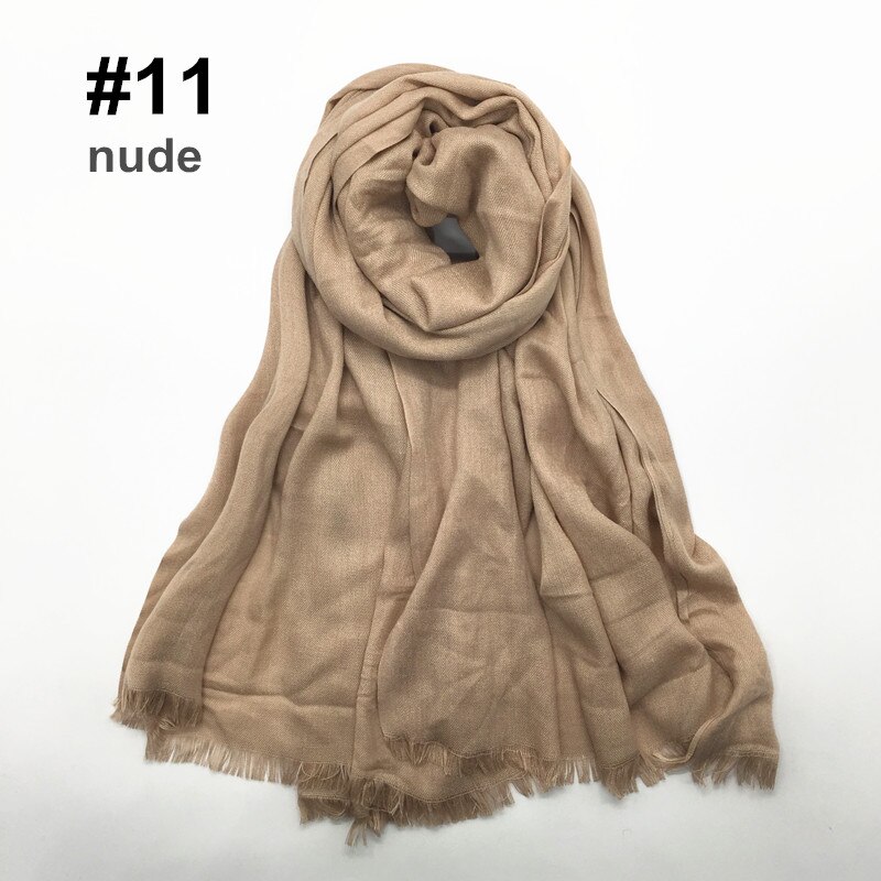 1PC Festival écharpe plaine foulards et châle frange hiver écharpe doux musulman imprimer hijab solide pashmina enveloppement 12 couleur: color 11