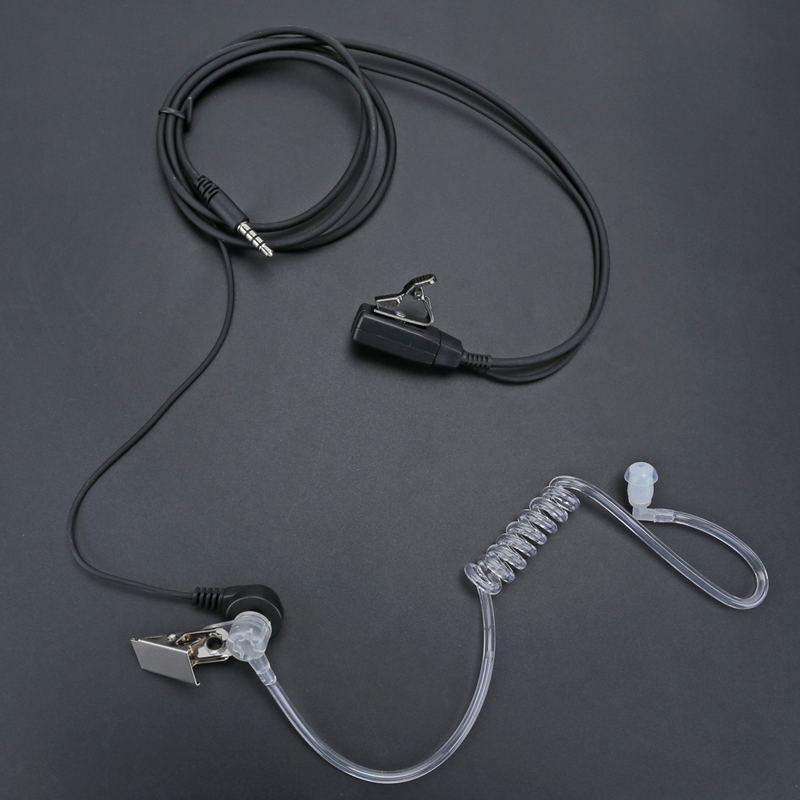 Auricular de tubo de aire de 3,5mm, auriculares con micrófono PTT para iPhone, teléfonos móviles, auriculares con tubo de aire acústico en espiral transparente: Negro