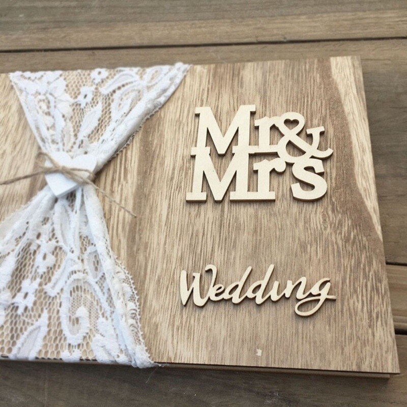 Wedding Supplies Wooden Signature Book Portable MR & MRS Wedding unique romantic Signature Book 10 Pages