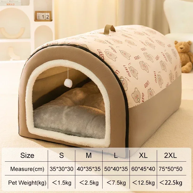 Perrera para perros de invierno cálida, cama lavable desmontable para perros, tienda para dormir profunda para perros medianos y grandes, estera para casa, suministros para mascotas: S / Té marrón
